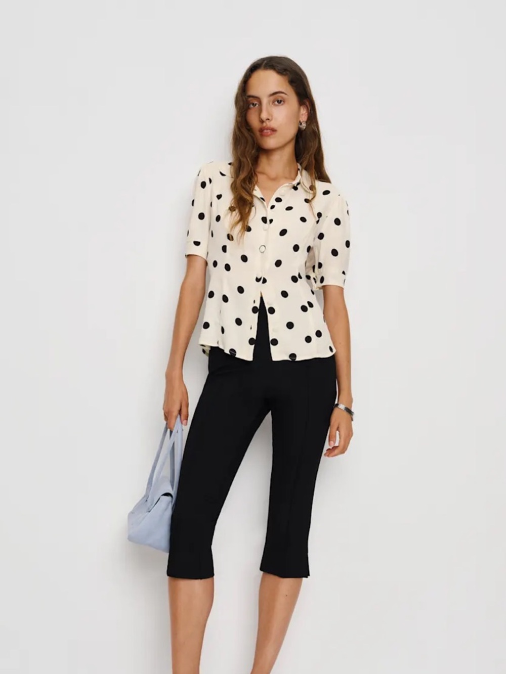 NWT Reformation Elani Polka Dot Short Sleeve Button-Up Top Sz 2
